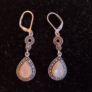 Sterling Silver 925 Light Pink Mother Of Pearl Teardrop Earrings-Ornate-VTG